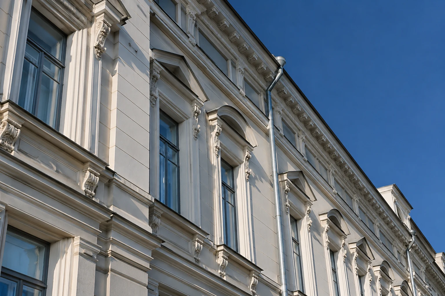 Фрагмент исторического фасада в петербургской архитектурной стилистике